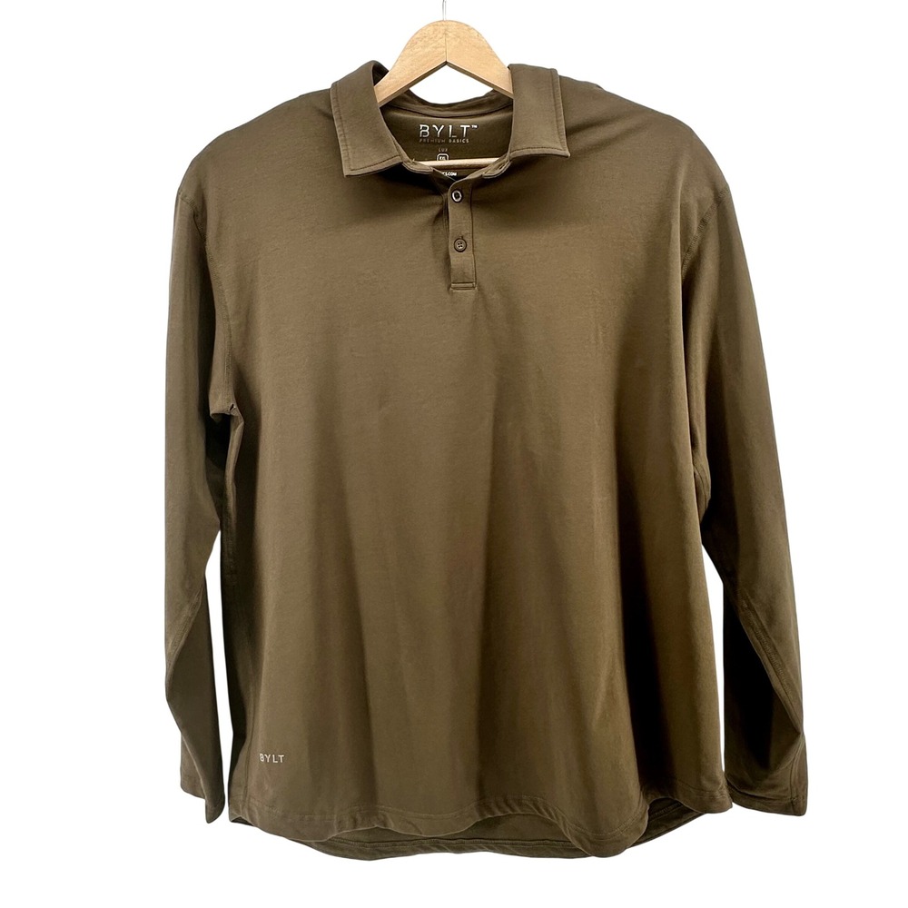 BYLT‎ Premium Basics Lux Long Sleeve Polo Mens XXL Brown Performance Shirt